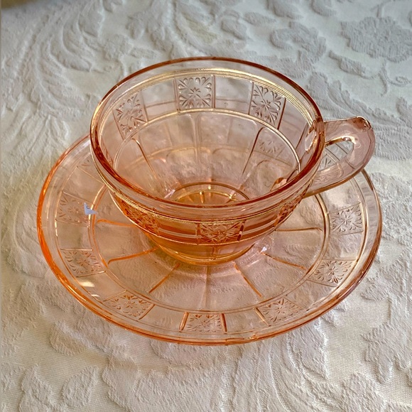 Pink Depression Glass Cup and Saucer - Picture 2 of 11